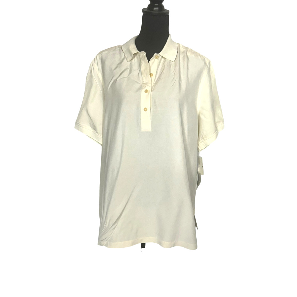 Saks Fifth Avenue Silk Pop Over Blouse Womens 1X Beige Short Sleeve Career New